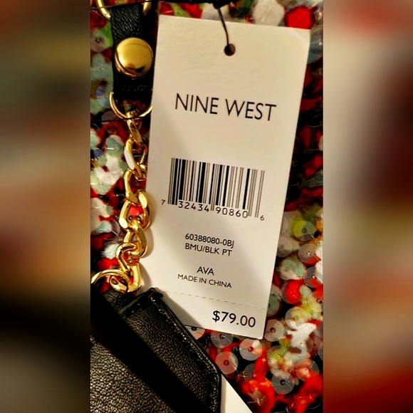 NWT NINE WEST Black and Pink Sequin Cheetah Ava handbag - Picture 6 of 13